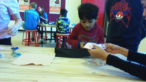 Rohan is working hard on his electric wrist band that will be wearable and light up.